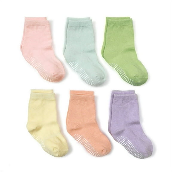 Fraobbg 6 Pack Baby Girls Non Slip Crew Socks For Toddlers Cotton Grips Ankle Socks Colorful
