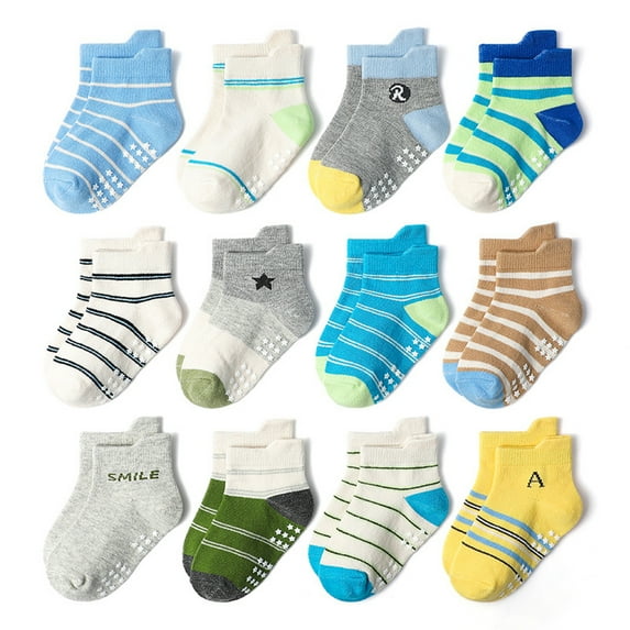 Fraobbg Ankle Style Socks with Grip for Little Girls & Boys Infants Toddlers Children 12 Pairs