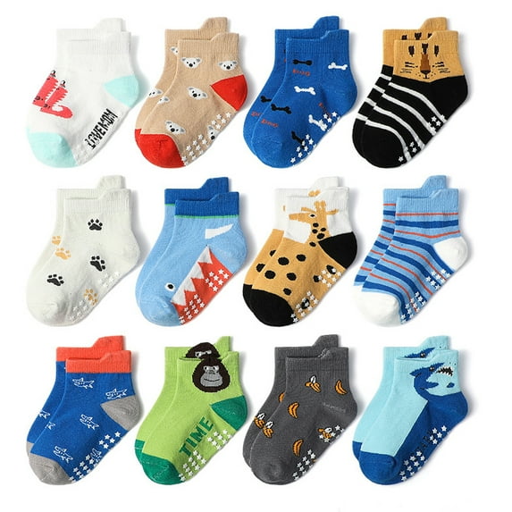 Fraobbg Ankle Style Socks with Grip for Little Girls & Boys Infants Toddlers Children 12 Pairs