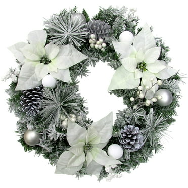 Fraser Farm Hill 24" Velvet Poinsettia/Ball/Pinecone Wreath on PVC