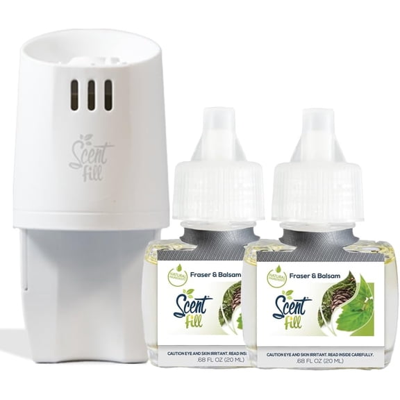 Fraser Fir & Balsam Pine Plug in Air Freshener, Scented Oil Refills, 2 Refills + Diffuser