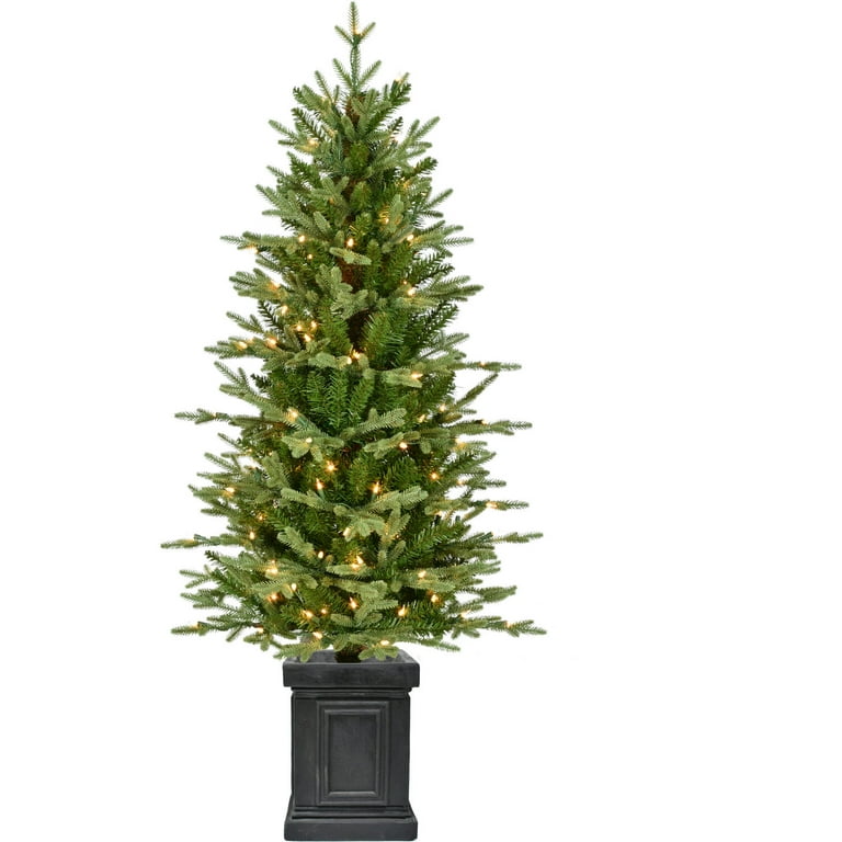 Fraser Hill Farm 4.5 Ft. Porch Tree in Black Pot with Clear Lights