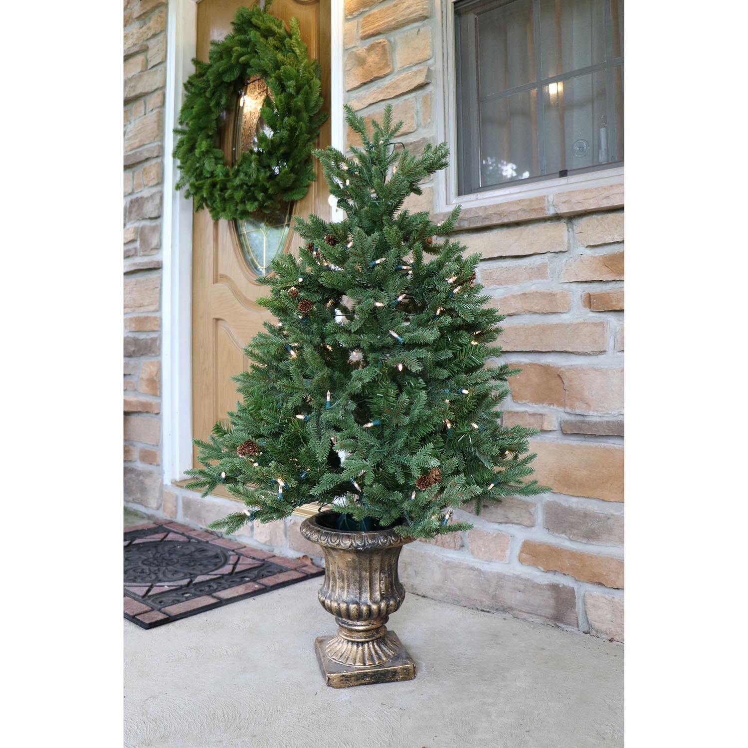 48'' Noble Fir Potted Christmas Tree with Multi-Color LED Lights