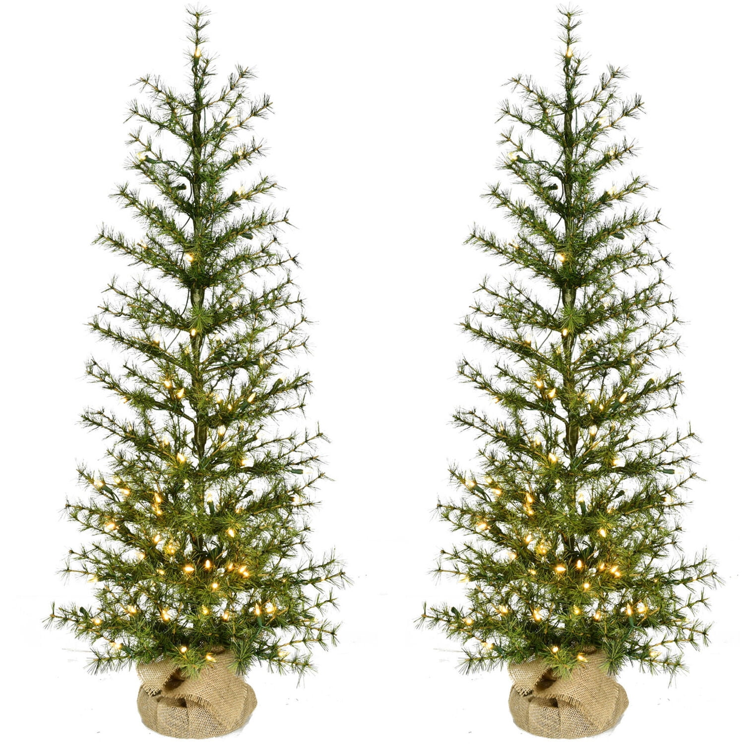 Fraser Hill Farm 4-ft. Farmhouse Fir Christmas Tree with Burlap Bag and Warm White LED Lights, Set of 2, FFFF048-5GR/S2