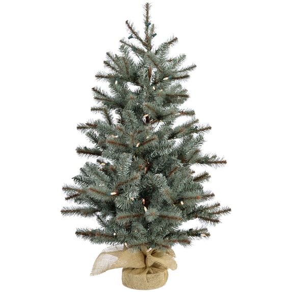 Fraser Hill Farm 4-Ft. Heritage Pine Artificial Tree with Burlap Base and Warm White LED Lights, FFHP056-5GRB