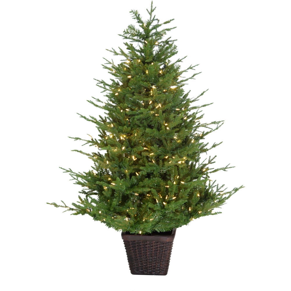 5-ft Green Pine Potted Christmas Tree with Warm White LED Lights