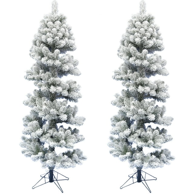 Fraser Hill Farm 5-Ft Set of 2 Snowy Spiral Porch Tree in Metal Base, No lights