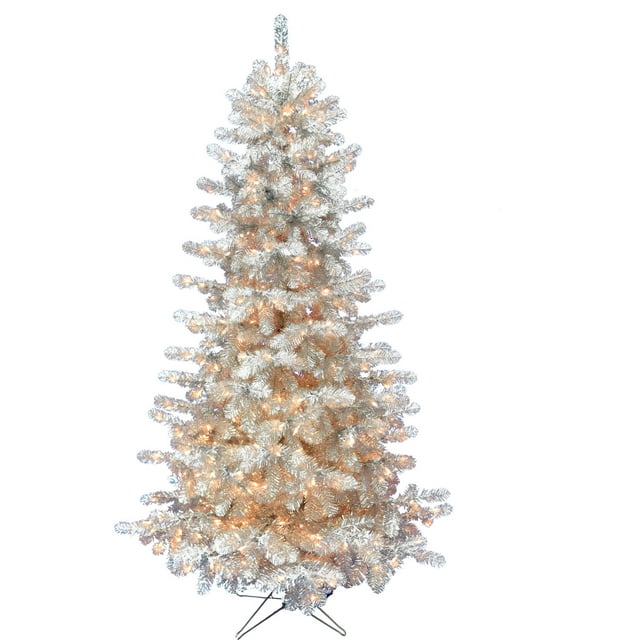 Fraser Hill Farm 5-Ft. Spooky Silver Tinsel Tree with Clear Incandescent Lighting