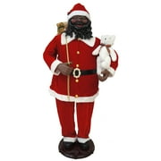 Fraser Hill Farm 58-In. African American Dancing Santa with Toy Sack and Teddy Bear | Indoor Animated Home Holiday Decor | Dancing Christmas Decorations | FSC058-2RD6-AA