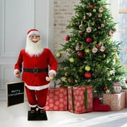Fraser Hill Farm 58-In. Musical Santa Claus Holding a Chalkboard - Christmas Holiday Indoor Decoration, FSC058-1RD1