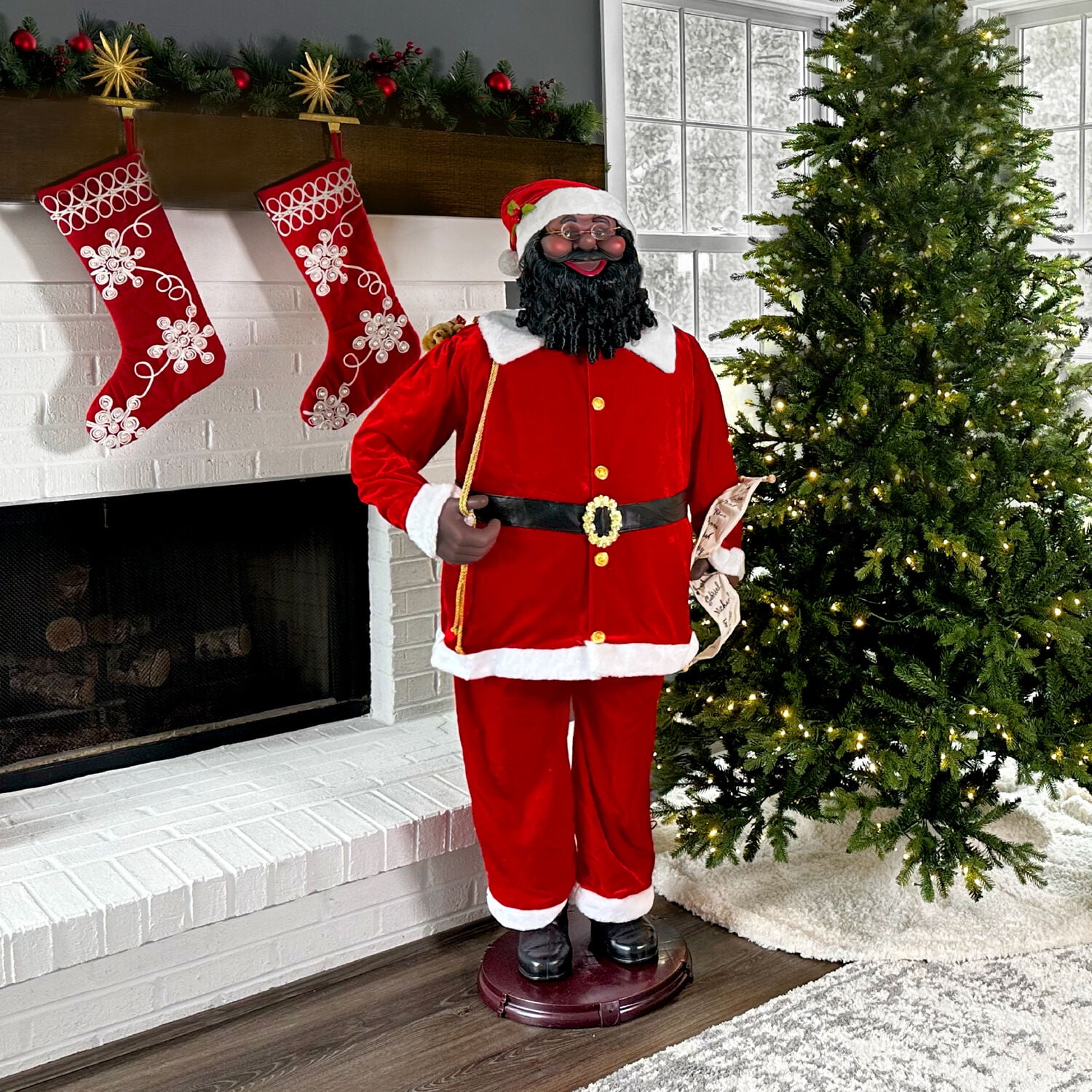 58-Inch Red Velvet Motion-Activated Dancing Santa Claus