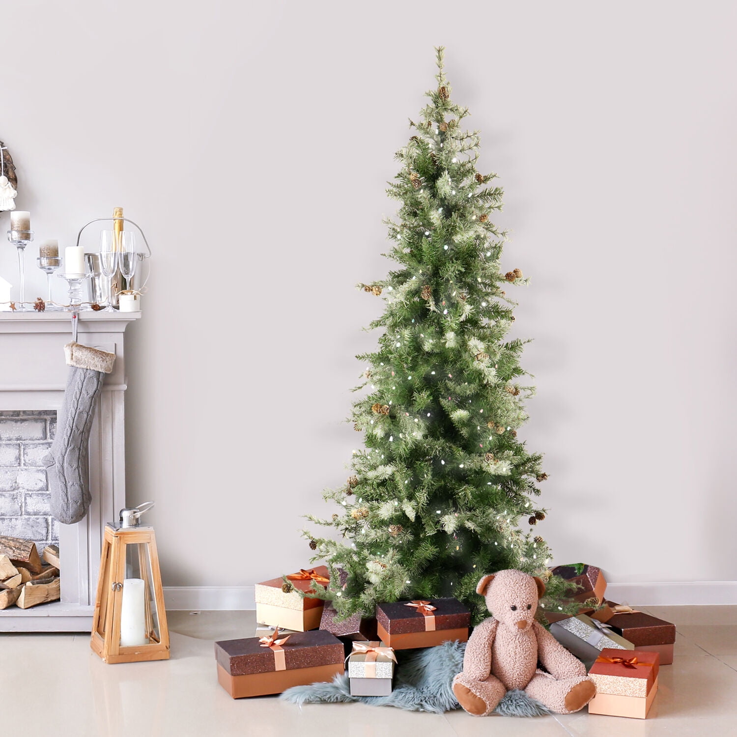 Buffalo Fir 6.5 Ft Slim Artificial Christmas Tree with Multicolor LED Lights