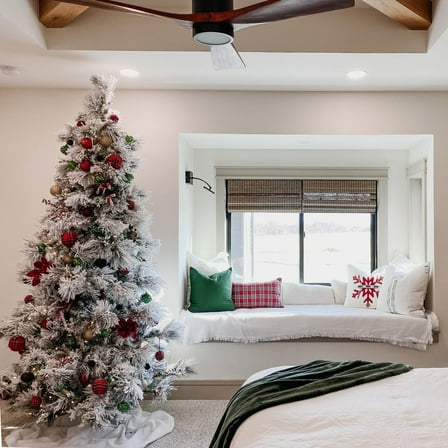 Fraser Hill Farm 6.5-Ft. Flocked Snowy Pine Christmas Tree with Warm White LED Lights, FFSN065-5SN