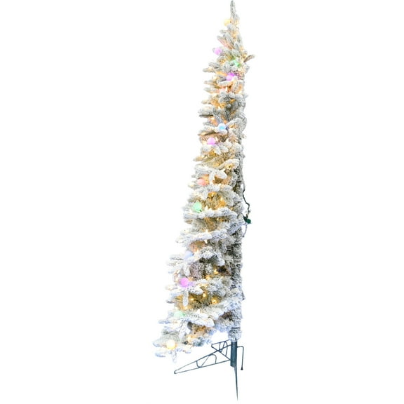 Fraser Hill Farm 6.5-Ft. Flocked Half Christmas Tree with Warm White LED and Multicolor G40 Lights, FFHTB065-5SN