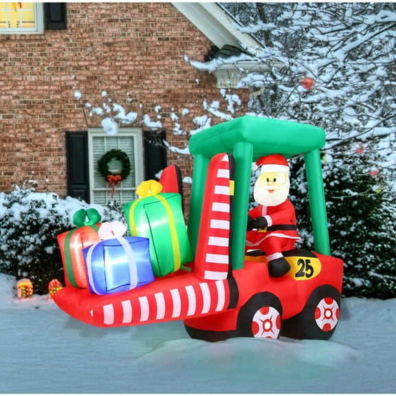 Fraser Hill Farm 6 ft Pre-Lit Inflatable Santa in Fork Lift, FHFFORKLIFT081-L