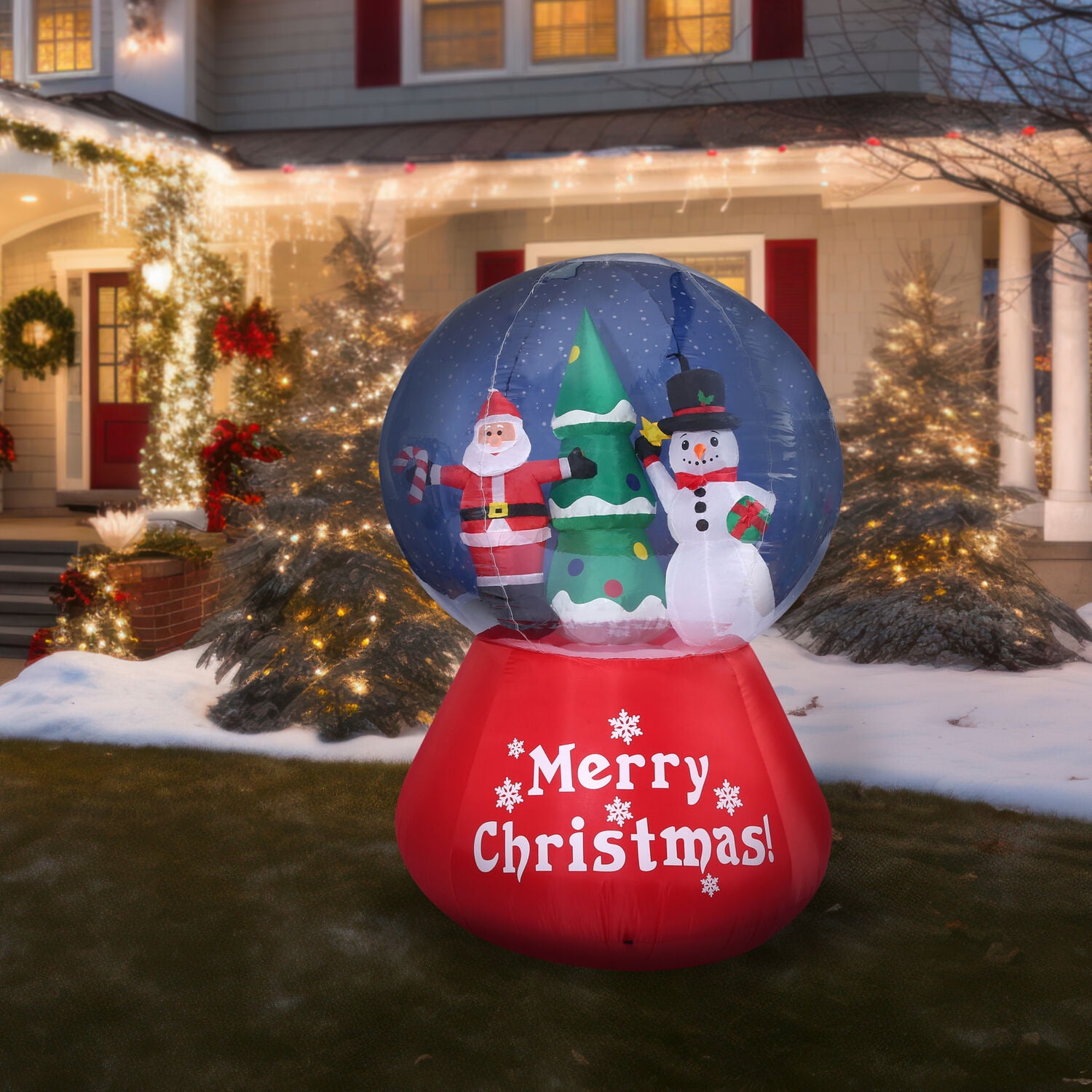 Fraser Hill Farm 6-ft. Tall Prelit Santa and Snowman Snow Globe Inflatable, FHFSNWGLOBE062-L