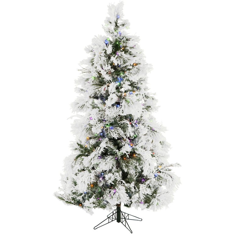 WELLFOR Remote Control Tree 7.5-ft Pre-Lit Flocked Artificial Christmas Tree with LED Lights | CM-HFY-23512US