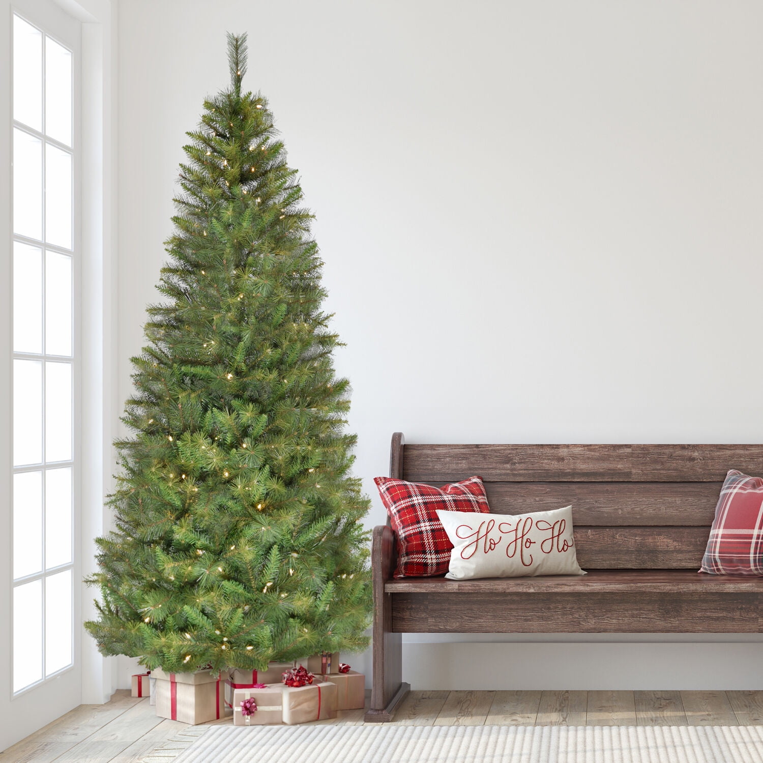 7.5-Foot Green Artificial Half Christmas Tree with Warm White LED Lights