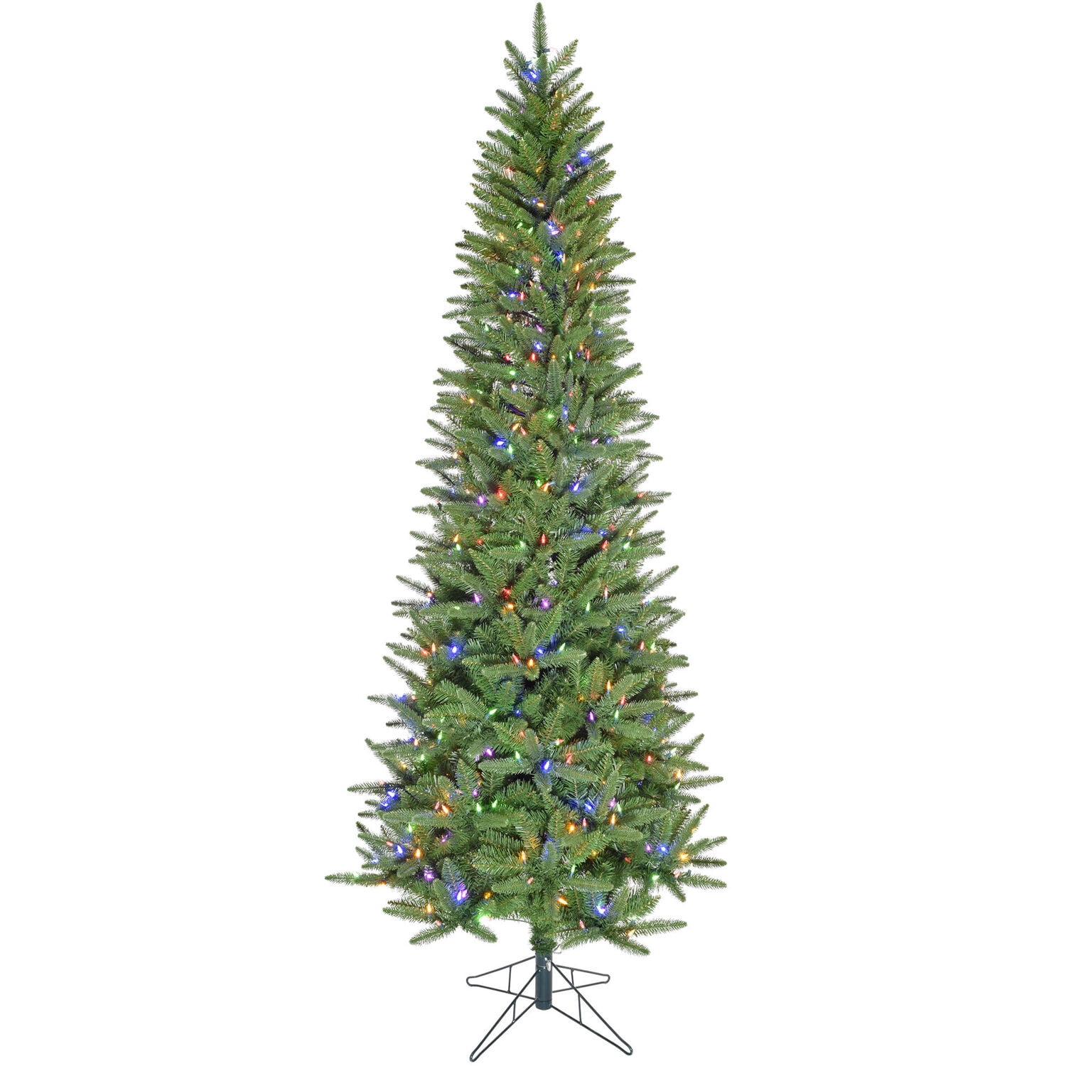 Fraser Hill Farm 7.5-Ft. Winter Falls Slim-Silhouette Christmas Tree with 8-Function Dual Multicolor & Warm White LED Lights and Music, FFWF075-6GR