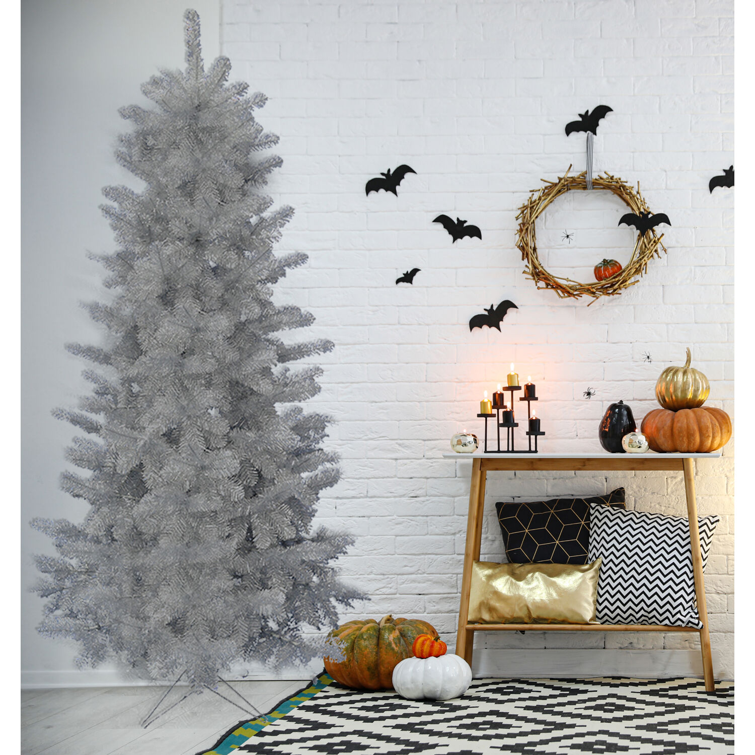 Fraser Hill Farm 7-Ft. Spooky Silver Tinsel Tree, No Lights - image 1 of 5