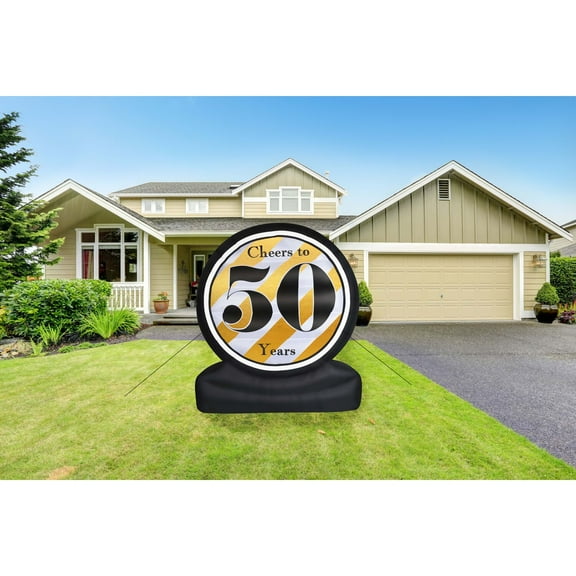 Fraser Hill Farm 8-Ft. Inflatable Cheers to 50 Years Sign with Lights | Outdoor Blow-Up Festive Celebration Party Decor for Birthdays, Anniversaries, and Milestones | FRED50CHEER081-L