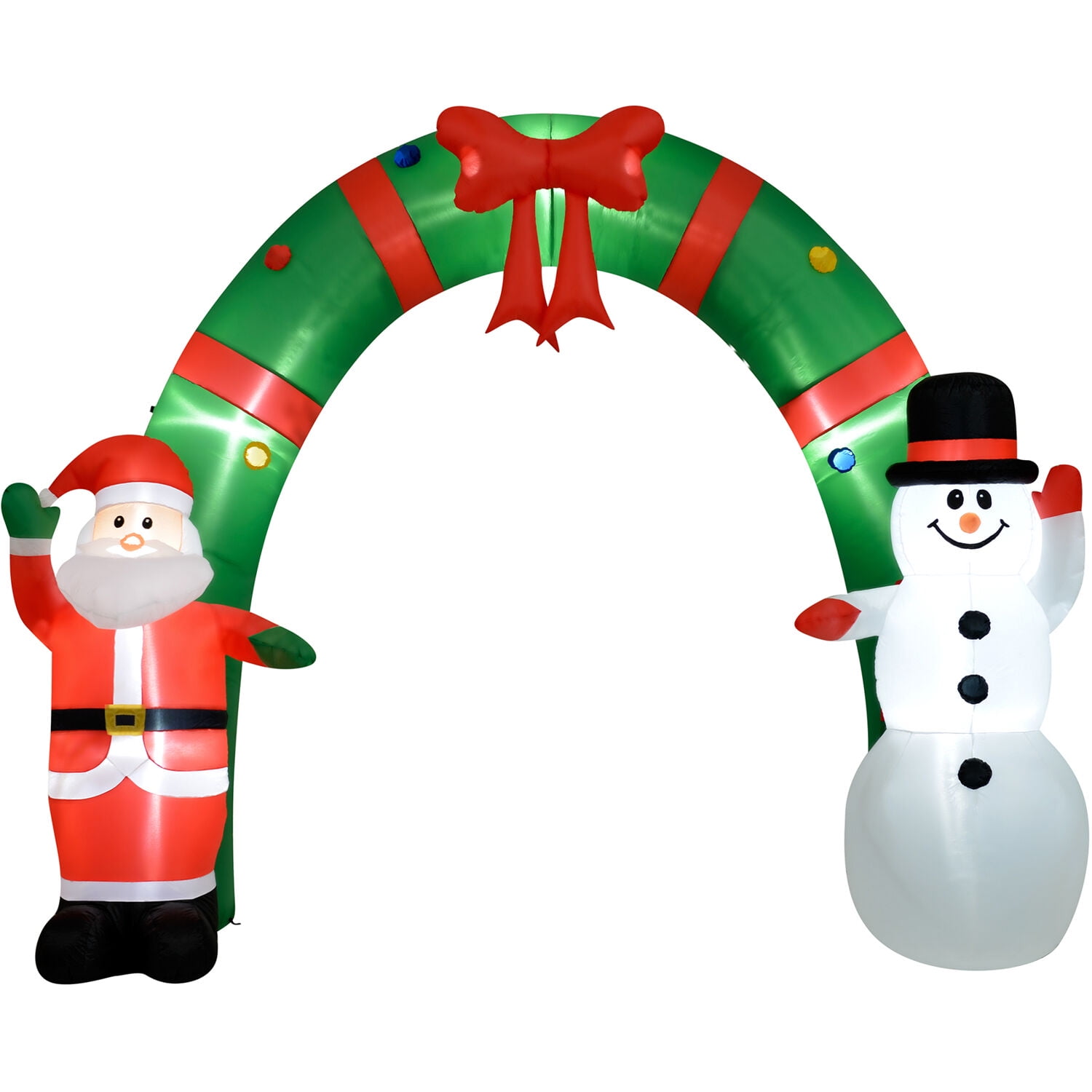Fraser Hill Farm 8 ft Tall Walkway Arch w/ Santa Claus and Snowman, Outdoor Blow-Up Christmas Inflatable w/ Lights and Storage Bag, FHFXMASARCH081-L