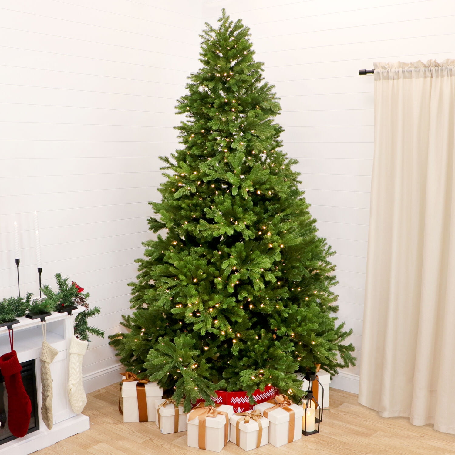 Asheville Pine 8-ft Artificial Christmas Tree with Warm White LED Lights