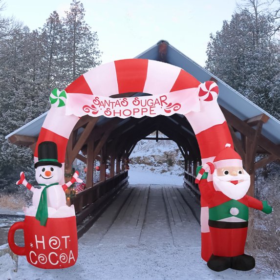 Fraser Hill Farm 9-Ft. Wide Pre-Lit Inflatable Candy Cane Arch, FHFXMASARCH091-L