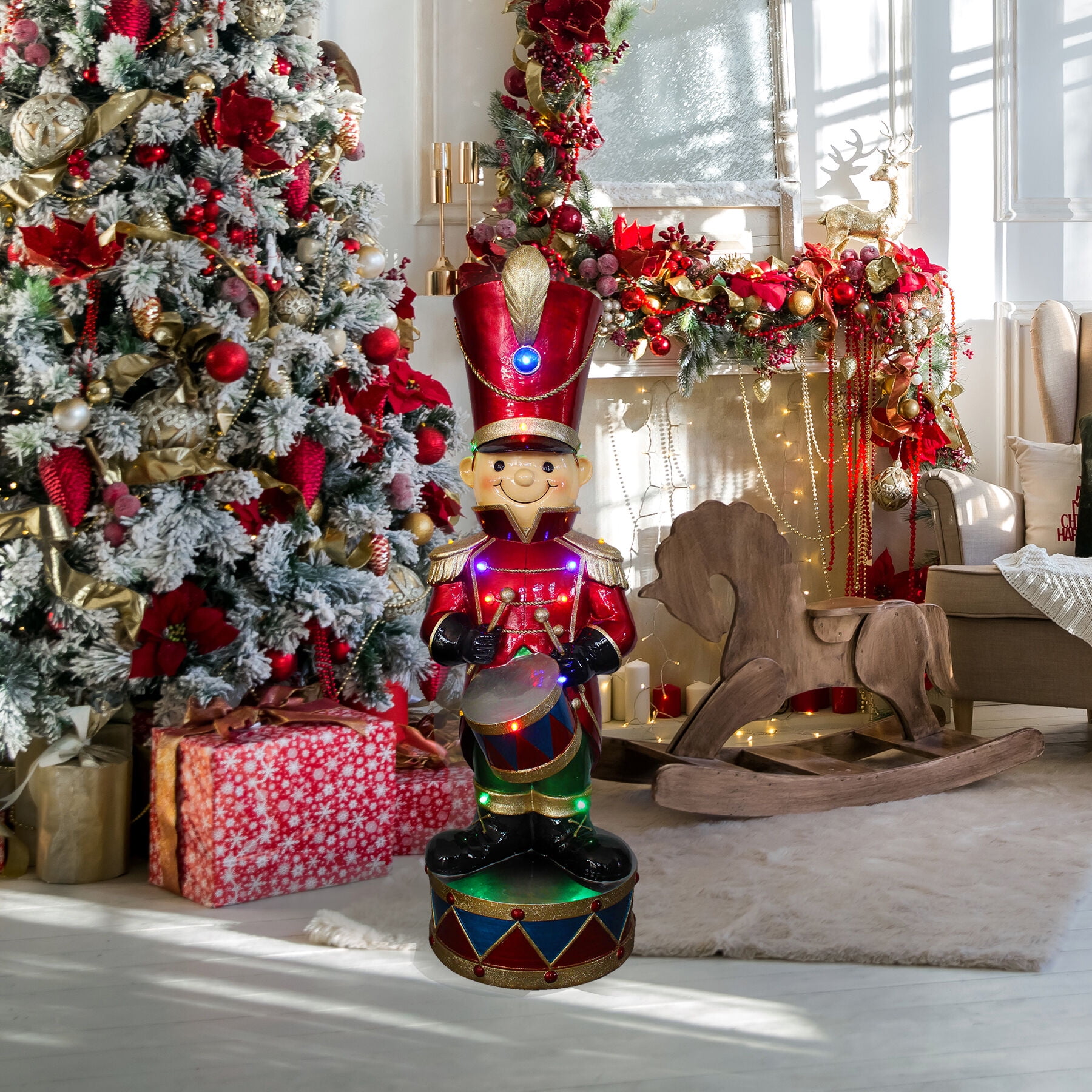 Fraser Hill Farm 3-Ft. African American Christmas Toy Soldier Statue with Multi-Color LED Lights, FFRS035-1SOL-RDAA