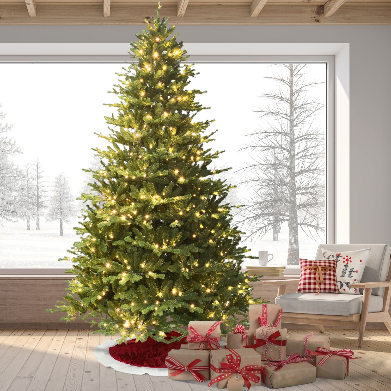 9-Foot Green Oregon Pine Christmas Tree with Warm White LED Lights
