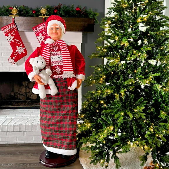 Fraser Hill Farm 4.8 ft Dancing Mrs. Claus Animatronic with Teddy Bear, FAMC058-2RD2