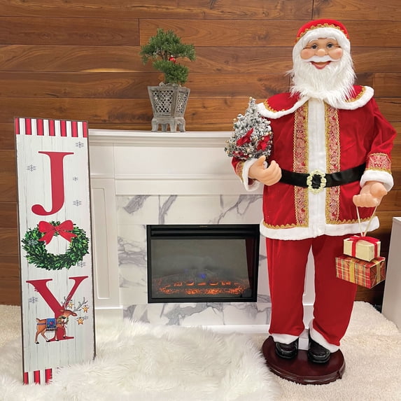 Fraser Hill Farm 4.8 ft Life-Size Dancing Santa Claus with Naughty and Nice List, Gifts and Toy Sack Animatronic Figurine, FASC058D-14RED