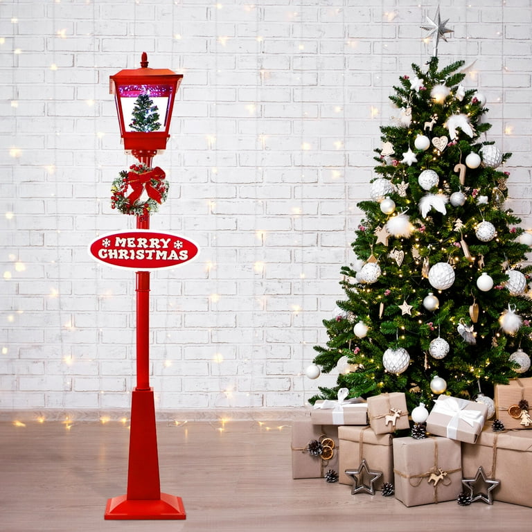 Fraser Hill Farm 5.9 ft Musical Snowy Christmas Lantern in Red