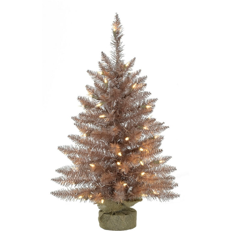 Fraser Hill Farm Festive Tinsel Accent Christmas Tree 4 Feet Tall Fake Porch Tree Includes Warm White LED Lights Perfect Outdoor and Indoor