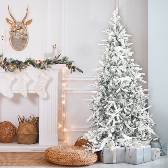 Fraser Hill Farm 9-Ft Flocked Mountain Pine Artificial Christmas Tree, FFMP090-0SN