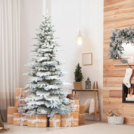 Fraser Hill Farm 6.5-Ft. Flocked Pine Valley Christmas Tree, FFPV065-0SN