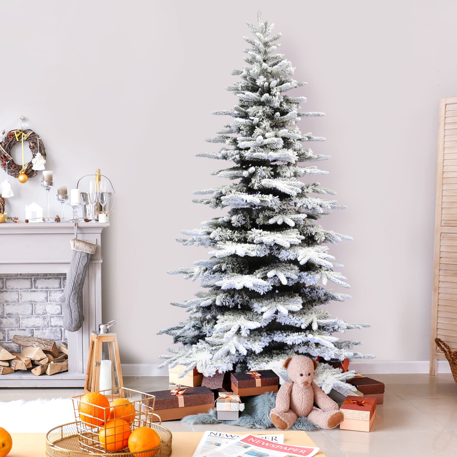 Fraser Hill Farm 9-Ft. Flocked Pine Valley Christmas Tree, FFPV090-0SN