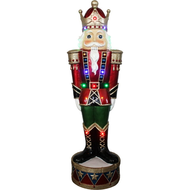 Fraser Hill Farm Indoor/Covered Outdoor Christmas Decorations, 3-Ft. Resin Nutcracker Greeter with LED Lights