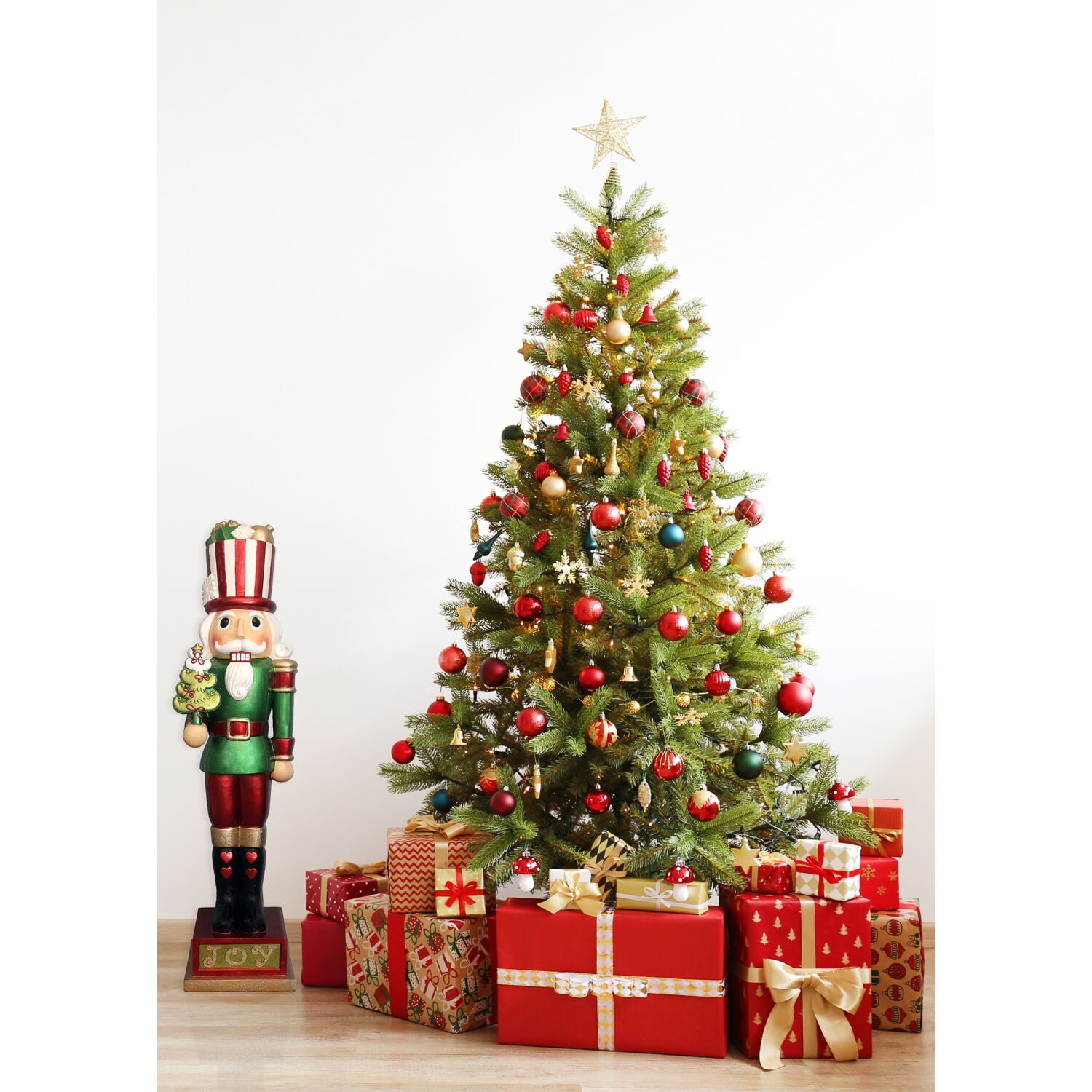 Fraser Hill Farm Indoor/Outdoor 4 ft. Candy-Look Nutcracker Greeter Oversized Christmas Décor