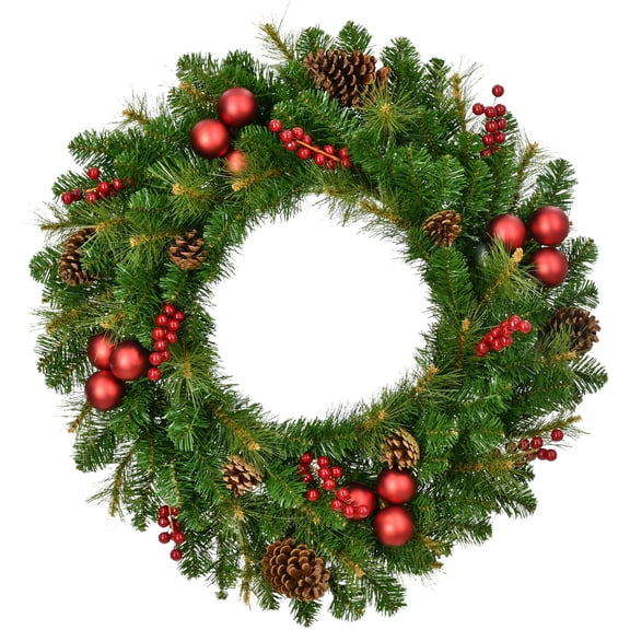 Fraser Hill Farm 30-In. Joyful Wreath Door or Wall Hanging with Pinecones, Berries, and Ornaments, FFJFWR030-0GR