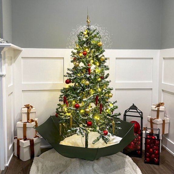 Fraser Hill Farm Let It Snow Series 67-In. Pre-Lit Unique Musical Artificial Christmas Tree with Green Umbrella Base and Snowfall Function | 25 Christmas Carols | Warm White LED Lights | FSTR067A-GN