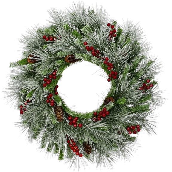 Fraser Hill Farm 25-In. Lightly Flocked Wreath Door or Wall Hanging - with Pinecones and Berries, FF001CHWR-025-0GR