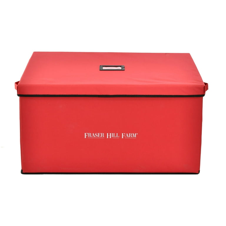 Fraser Hill Farm Christmas Ornament Storage Box with 3 Drawers and Removable Dividers, Red, FFSBORN027-RD
