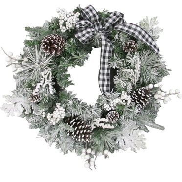 Fraser Farm Hill 24" Berry/Pinecone/Plaid Ribbon Wreath on Mixed Pine