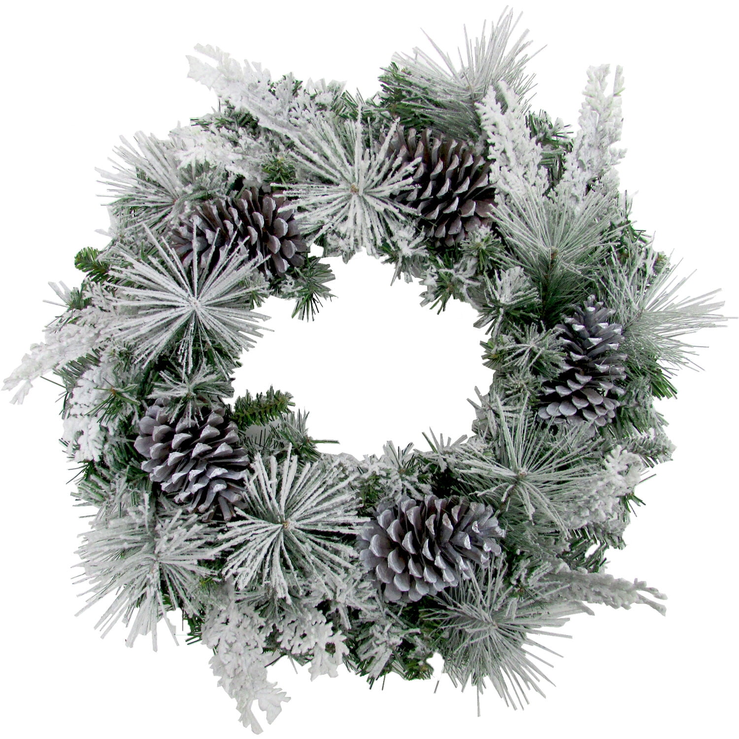 24-Inch Artificial Christmas Wreath with Pinecones and Snow Flocking