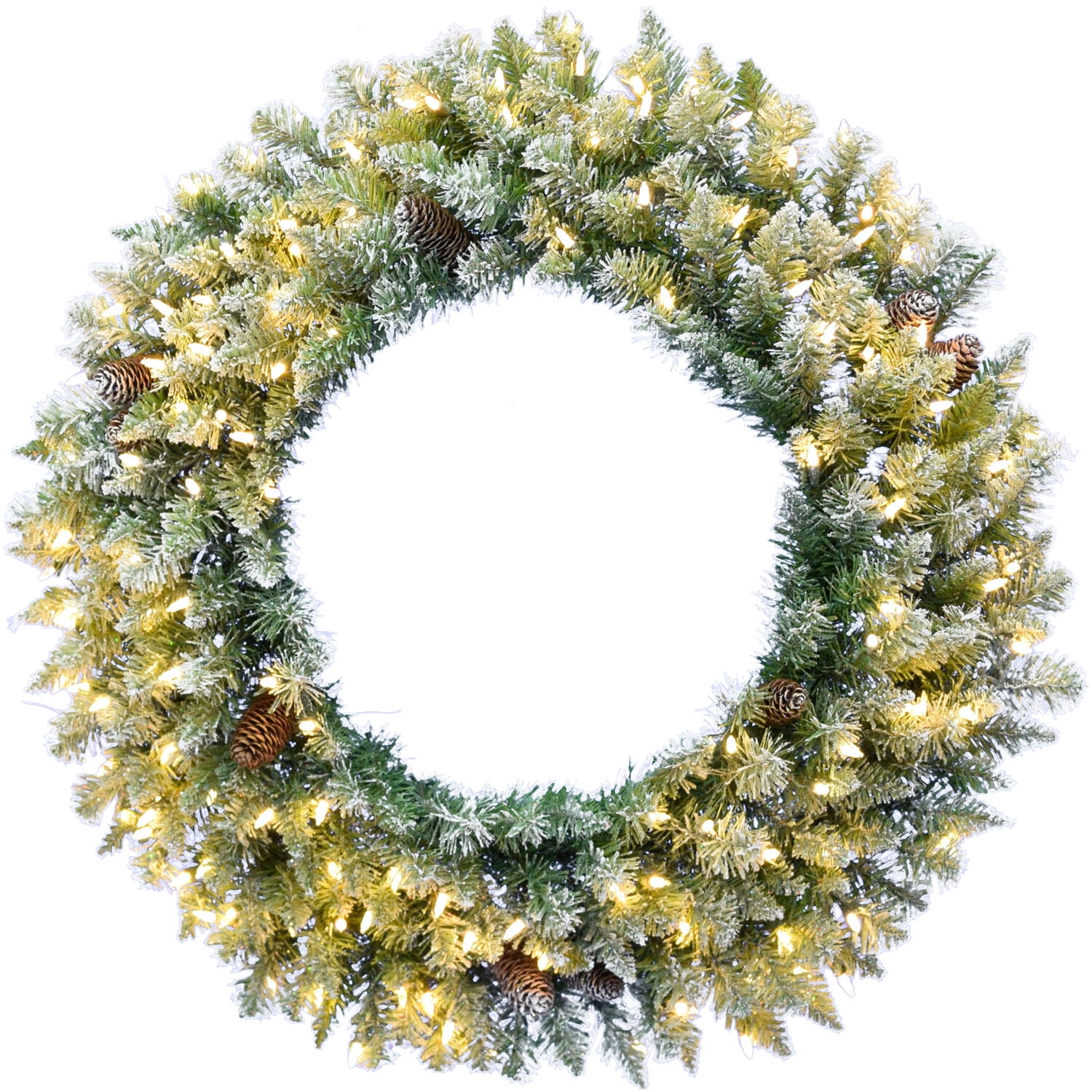Fraser Hill Farm Prelit 48" Green Frosted Door Hanging with Pinecones Artificial Plant Wreath