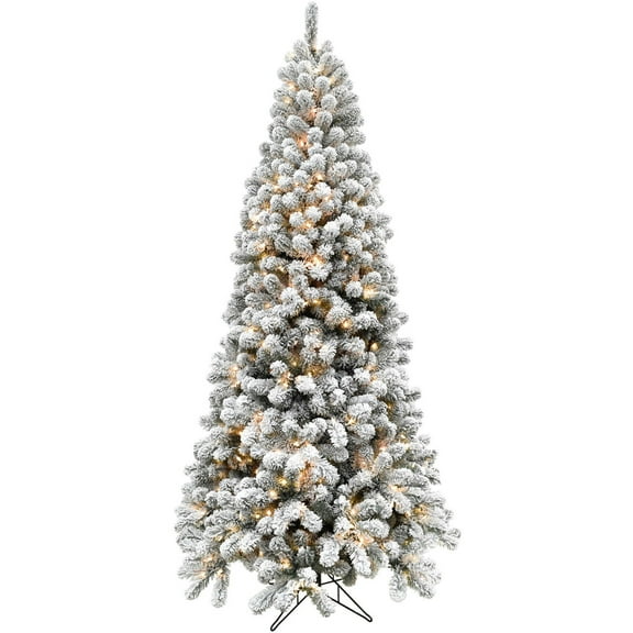 Fraser Hill Farm 12-Ft. Flocked Alaskan Pine Christmas Tree with White Incandescent Smart Lights, FFAF012-3SN