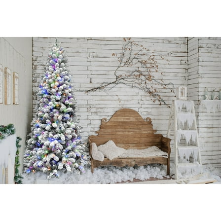 Fraser Hill Farm Prelit LED Multicolor Flocked Alaskan Pine 7.5-ft. Christmas Tree, FFAF075-6SN