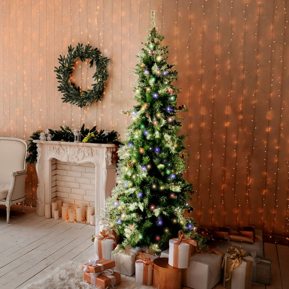 Fraser Hill Farm Prelit LED Multicolor Flocked Buffalo Fir 9-ft. Christmas Tree, FFBF090-6SN