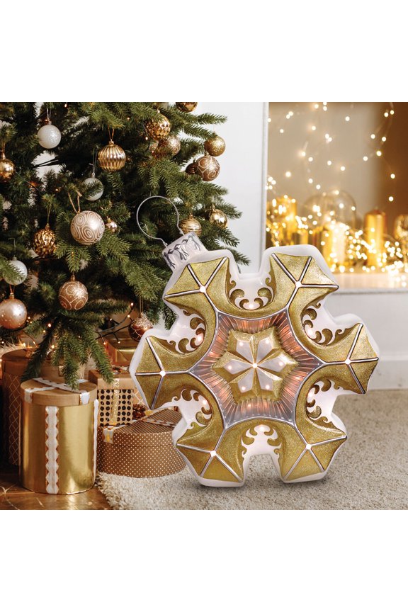 36-in. Vintage Snowflake Ornament Statue with LED Lights, FFRS036-SNF1-GLD